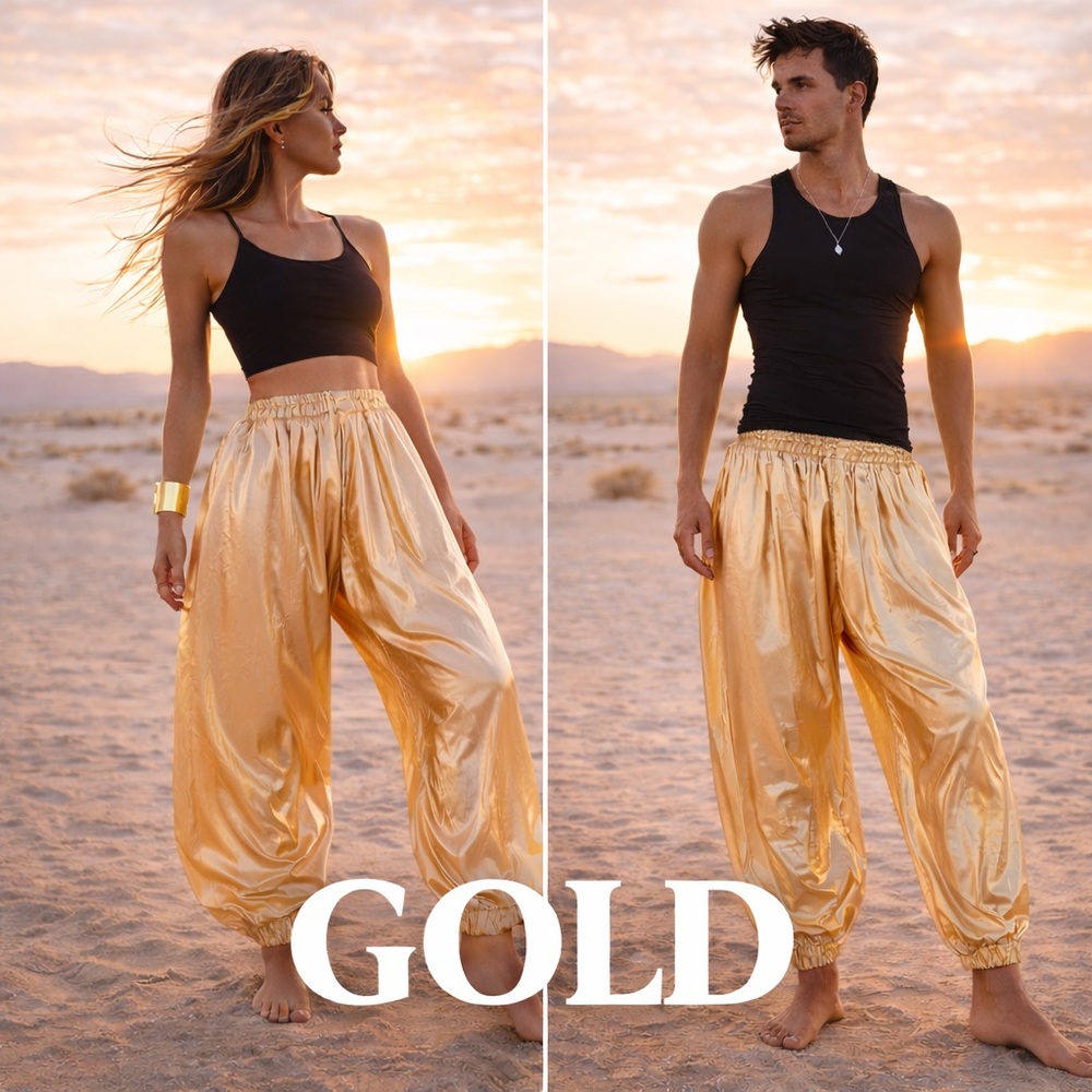 Metallic Gold Harem Balloon Pants Unisex Dhoti Festival Stage Costume SIZE S/M